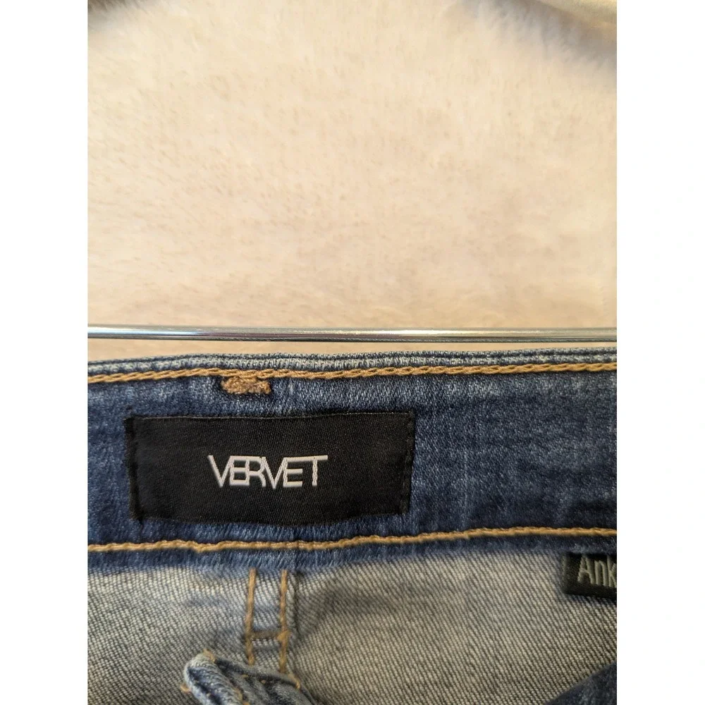 Vervet Women's Size‎ 26 Ankle Skinny Jeans Medium Wash Dark Side Stripe Raw Hem